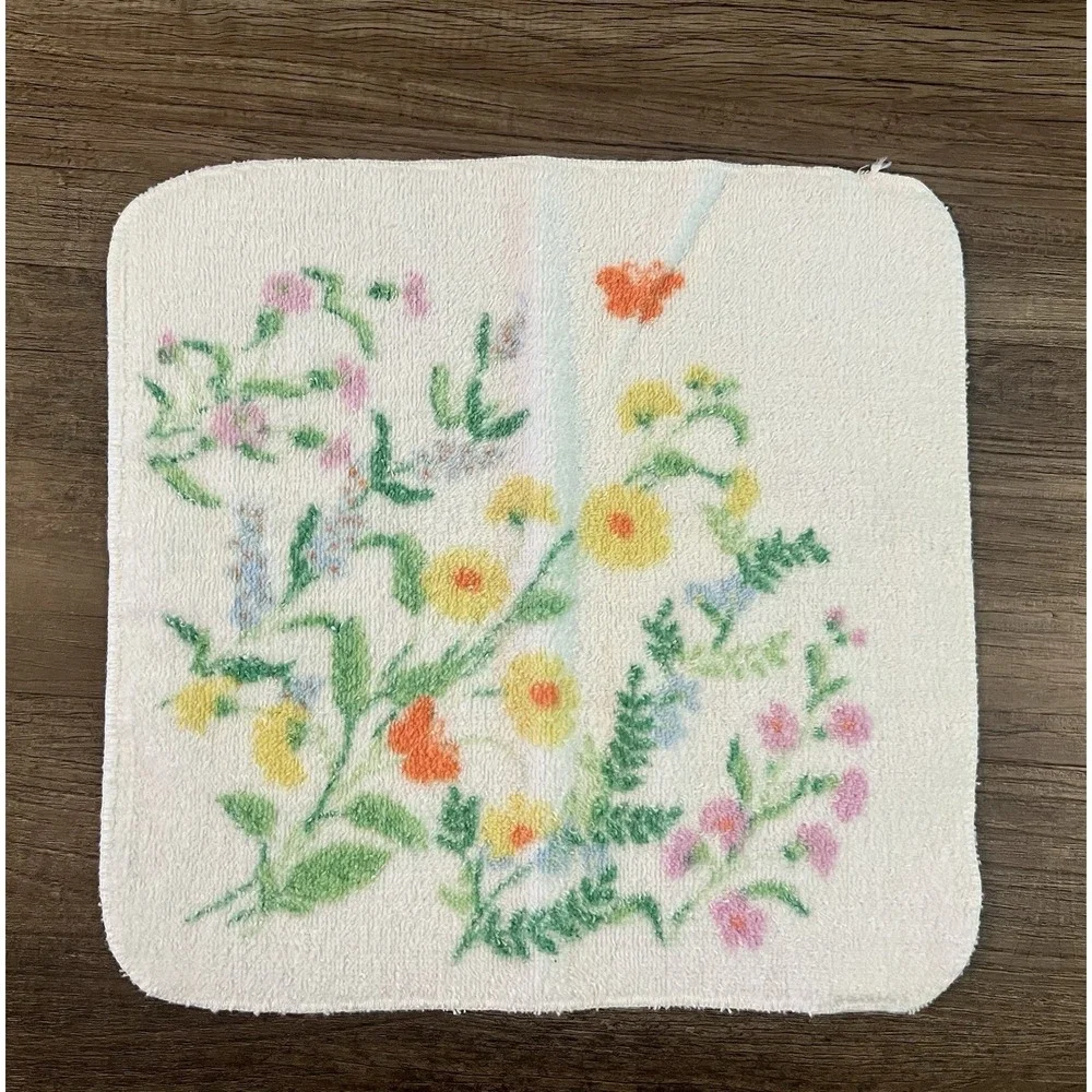 Vtg 1970s Dundee‎ Pink & Blue Flower Power Towel, Hand Towel, & Washcloth Fringe